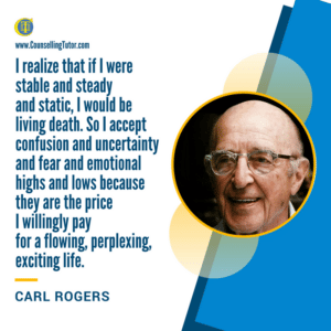 Carl Rogers Quote on Accepting Confusion and Uncertainty Carl Rogers Quote: I realize that if I were stable and steady and static, I would be living death. So I accept confusion and uncertainty and fear and emotional highs and lows because they are the price I willingly pay for a flowing, perplexing, exciting life.