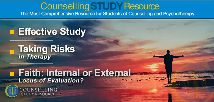 CT Podcast Ep 082 – Effective Study – Taking Risks in Therapy – Faith: Internal or External Locus of Evaluation? - A silhouette of a man with his arms outspread while facing the setting sun on a beach