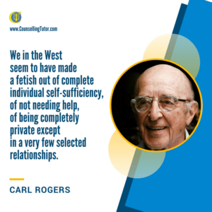 Carl Rogers Quote on the Culture of Self-Sufficieny and Complete Privacy Carl Rogers Quote: We in the West seem to have made a fetish out of complete individual self-sufficiency, of not needing help, of being completely private except in a very few selected relationships.