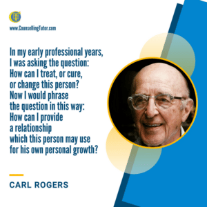 Carl Rogers Quote on Relating with Clients Carl Rogers Quote on Relating with Clients: In my early professional years I was asking the question: How can I treat, or cure, or change this person? Now I would phrase the question in this way: How can I provide a relationship which this person may use for his own personal growth?
