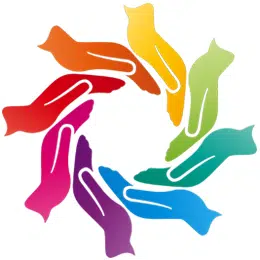 Counselling and the Law - a circle of hands in different colors communicating equality and diversity