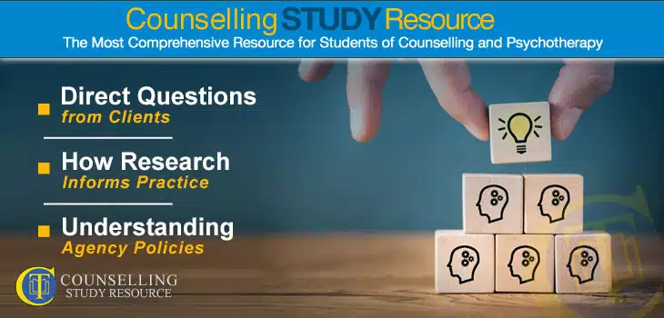 Counselling Tutor Podcast 089 – Direct Questions from Clients – How Research Informs Practice – Understanding Agency Policies. A pyramid of wooden blocks. Bottom blocks have images of persons' heads in profile. Top block has an image of a lighted bulb.