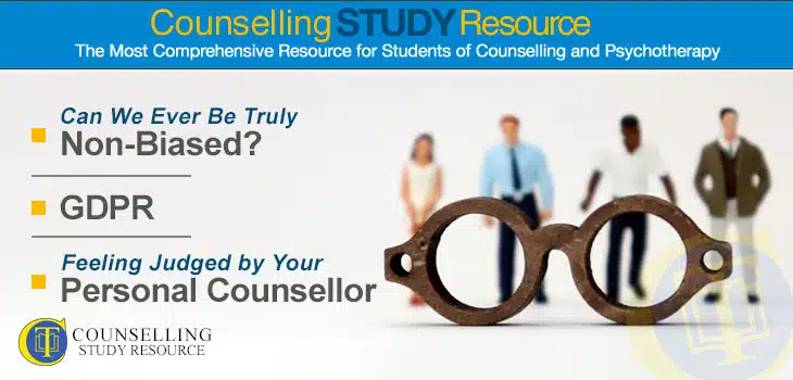 Counselling Tutor Podcast 94 - Data Protection and Counselling, Being Non-Biased in Counselling. A pair of wooden spectacles 'viewing' 4 persons