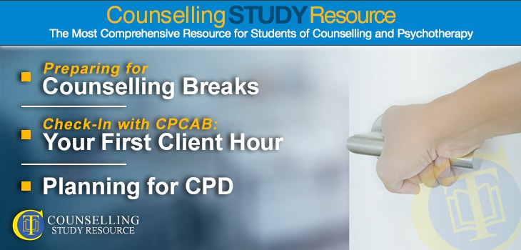 CT Podcast Episode 135 featured image - Topics Discussed: Preparing for counselling breaks; Your first client hour; Planning for CPD