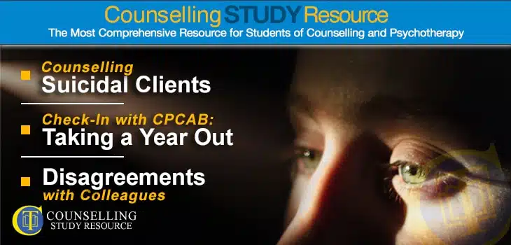 CT Podcast Ep137 featured image – Topics Discussed: Counselling suicidal clients; Taking a year out of your counselling course; Dealing with disagreements with colleagues