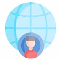 Contracting for Online Therapy - icon of a globe and a person that communicates how geographical barriers are bridged by technology through online means