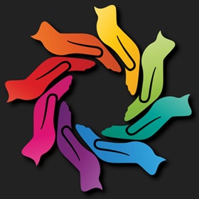 Diversity in CBT Work - hands of different colours forming a circle