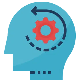 Self-Awareness and Personal Development as a CBT Therapist - icon of a person's head with gears turning to signify thoughts, thinking