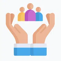 skilled helper approach - vector icon of a hand supporting people