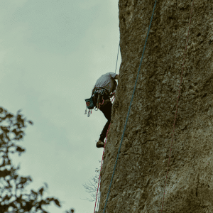 A man rock climbing.