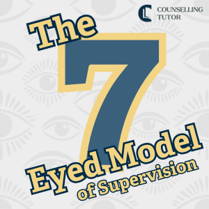 Graphic with large number seven and text ‘The 7 Eyed Model of Supervision’ surrounded by eye illustrations.