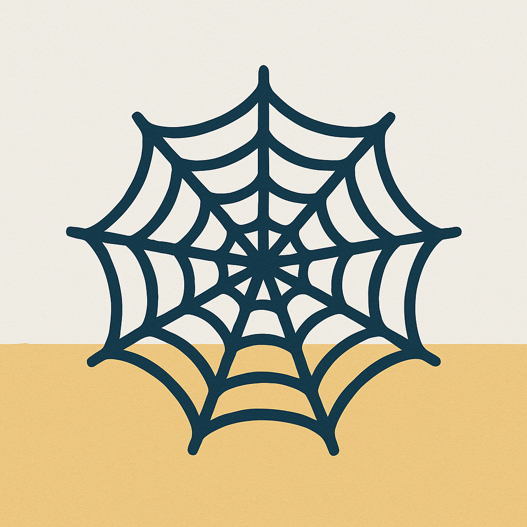Simple dark-blue line drawing of a spider web on a cream and light-yellow background to represent common traps in motivational interviewing.