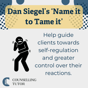 Illustration explaining Dan Siegel’s “Name it to Tame it” concept, showing how labelling emotions supports self-regulation.