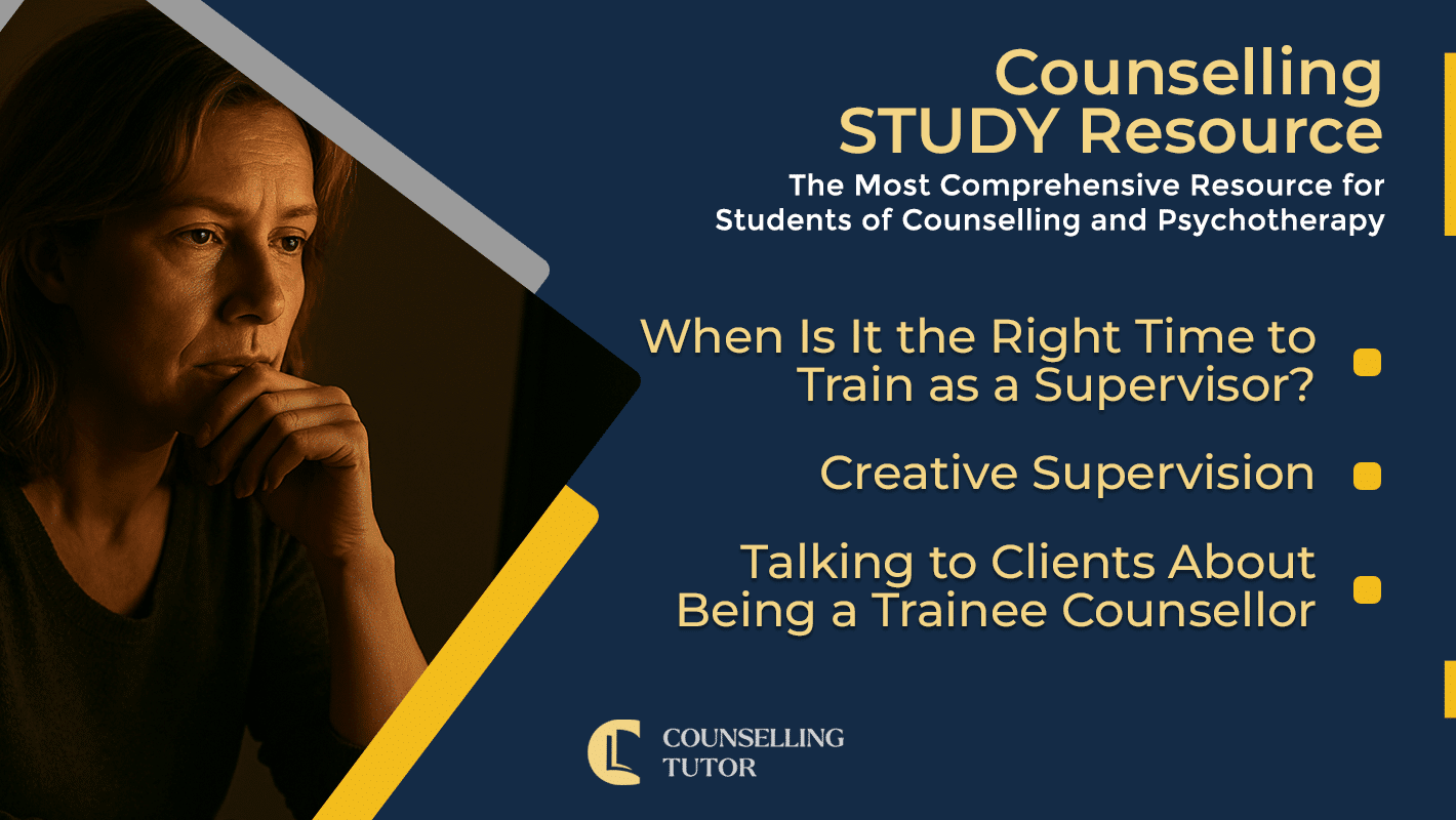 CT Podcast Ep365 featured image - Topics Discussed: When Is It the Right Time to Train as a Supervisor? - Creative Supervision - Talking to Clients About Being a Trainee Counsellor