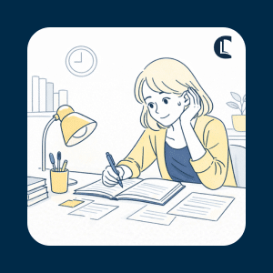 Student writing notes at desk, representing applying the ABC model in counselling assignments