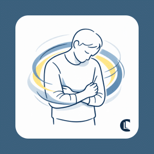 Person hugging themselves with swirling lines around them, representing protective strategies used to cope with shame