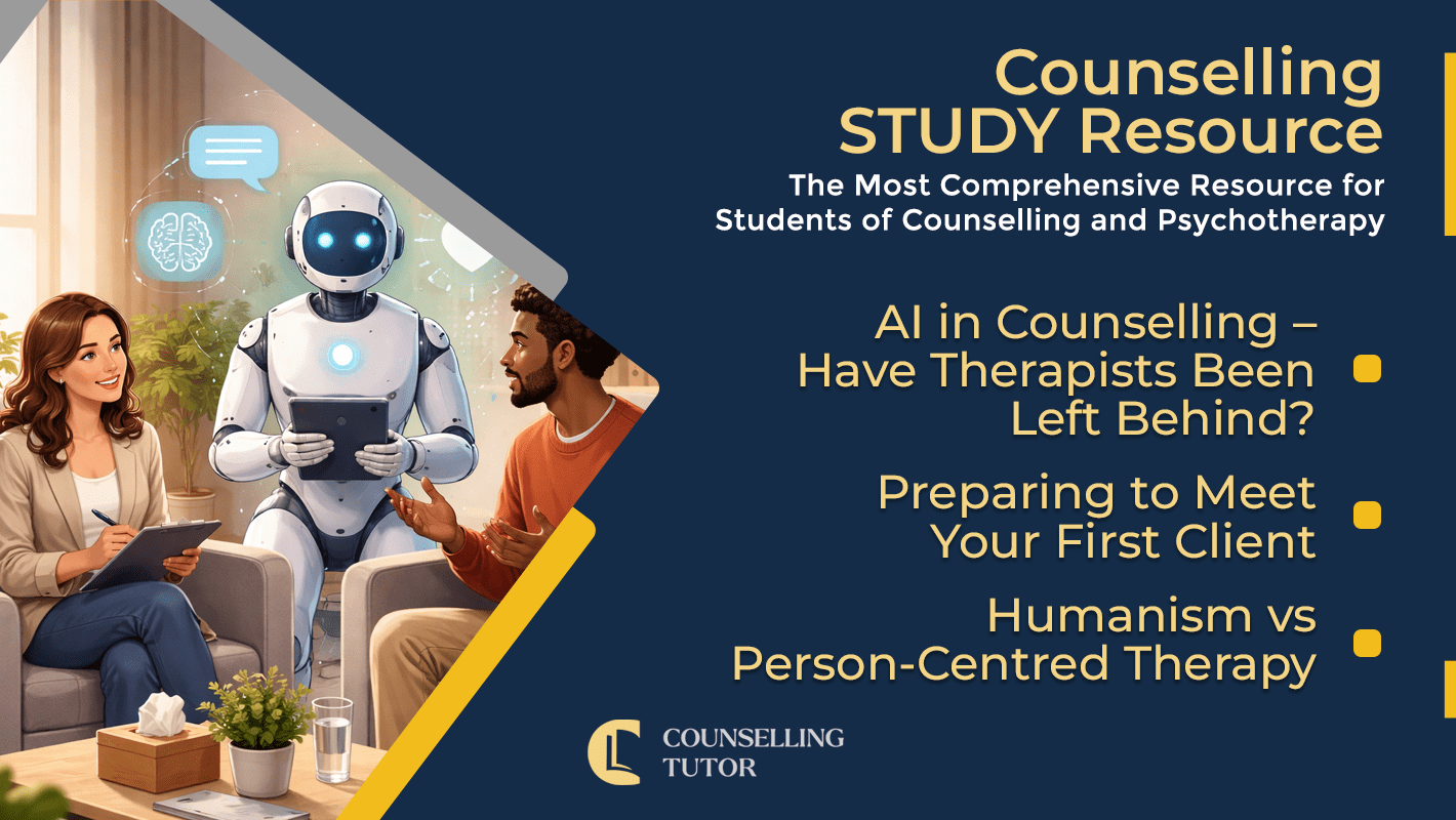 CT Podcast Ep371 featured image - Topics Discussed: AI in Counselling – Have Therapists Been Left Behind? - Preparing to Meet Your First Client - Humanism vs Person-Centred Therapy