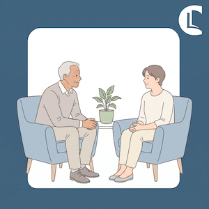 A counsellor and client in session representing the connection between data protection, client privacy, and trust in the therapeutic relationship