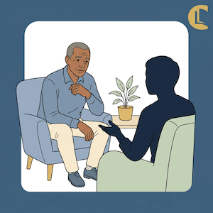 A counsellor and client in session, illustrating the emotional weight and vicarious trauma therapists absorb from client work