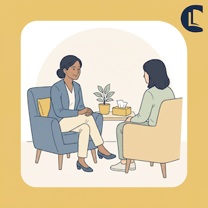 A student counsellor in a supportive session with a client, illustrating what a counselling placement involves
