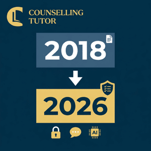 A diagram comparing the 2018 and 2026 BACP Ethical Framework, showing the 2026 additions of confidentiality, transparency and AI guidance