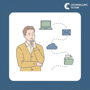 A counsellor mapping where client information is created, stored and shared across their practice