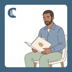A counsellor holding a padlocked client record, reflecting on their responsibility as data controller when choosing where sensitive notes are kept