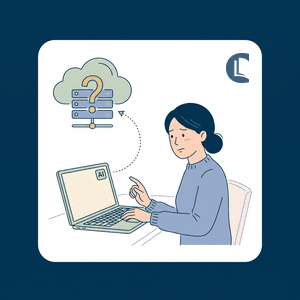 A counsellor pausing before entering client information into an AI tool, considering consent and where the data goes